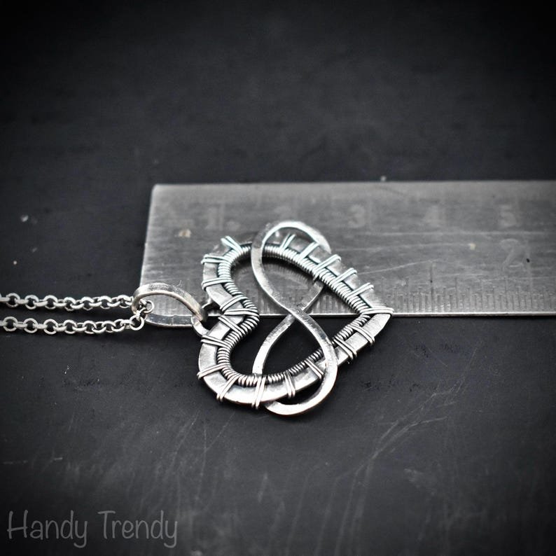 Infinity heart pendant, 925 sterling silver wire wrapped necklace