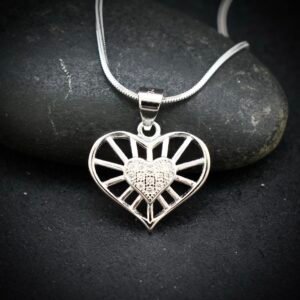 Heart pendant, 925 sterling silver and cubic zirconia neckalce, Unique handmade birthday gift, Wedding jewelry for bride, Daily wear pendant
