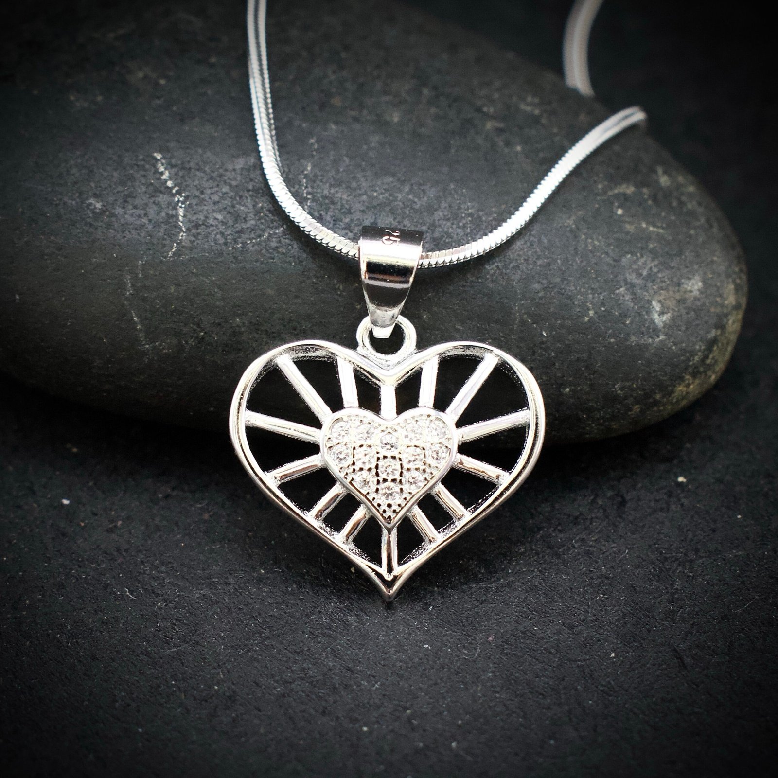 Heart pendant, 925 sterling silver and cubic zirconia neckalce, Unique handmade birthday gift, Wedding jewelry for bride, Daily wear pendant