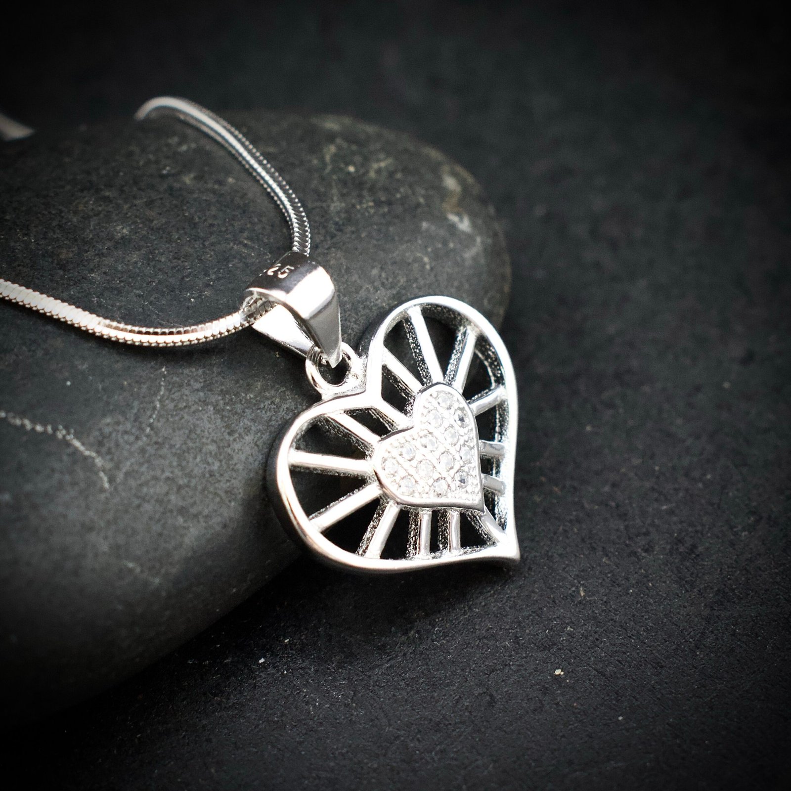 Heart pendant, 925 sterling silver and cubic zirconia neckalce, Unique handmade birthday gift, Wedding jewelry for bride, Daily wear pendant