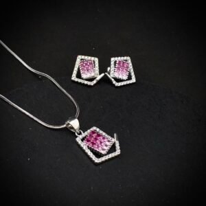 Cubic zirconia pendant earring set 925 sterling silver and pink white CZ neckalce, Unique handmade birthday gift, Wedding jewelry for bride