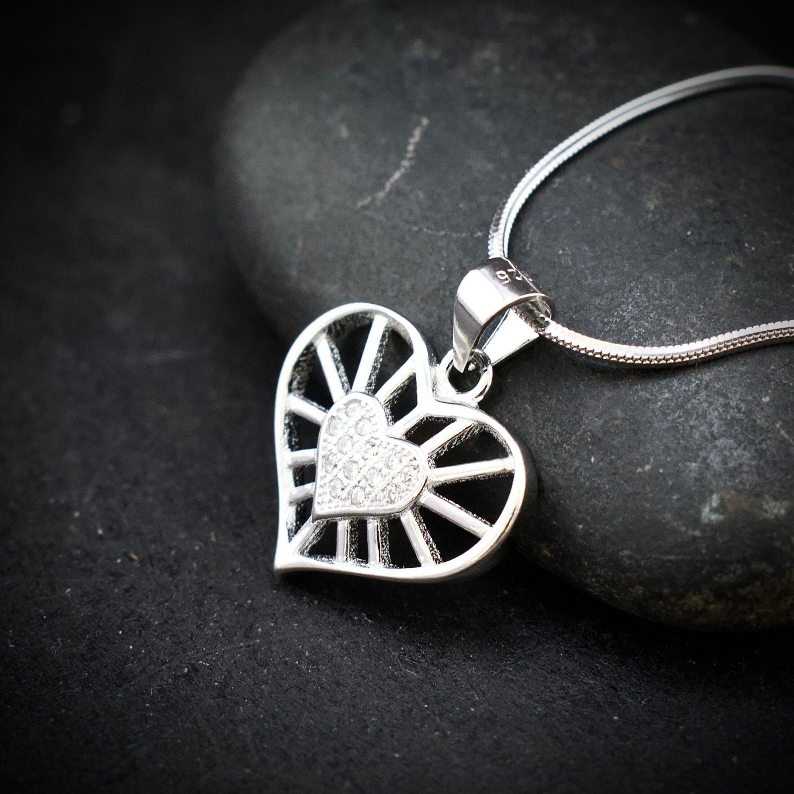Heart pendant, 925 sterling silver and cubic zirconia neckalce, Unique handmade birthday gift, Wedding jewelry for bride, Daily wear pendant