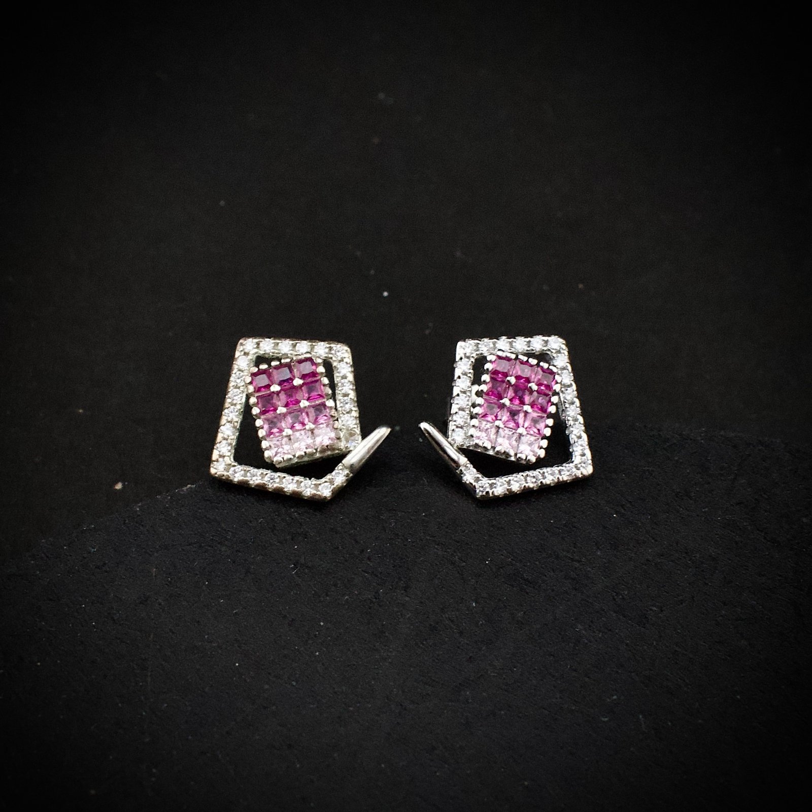 Cubic zirconia pendant earring set 925 sterling silver and pink white CZ neckalce, Unique handmade birthday gift, Wedding jewelry for bride