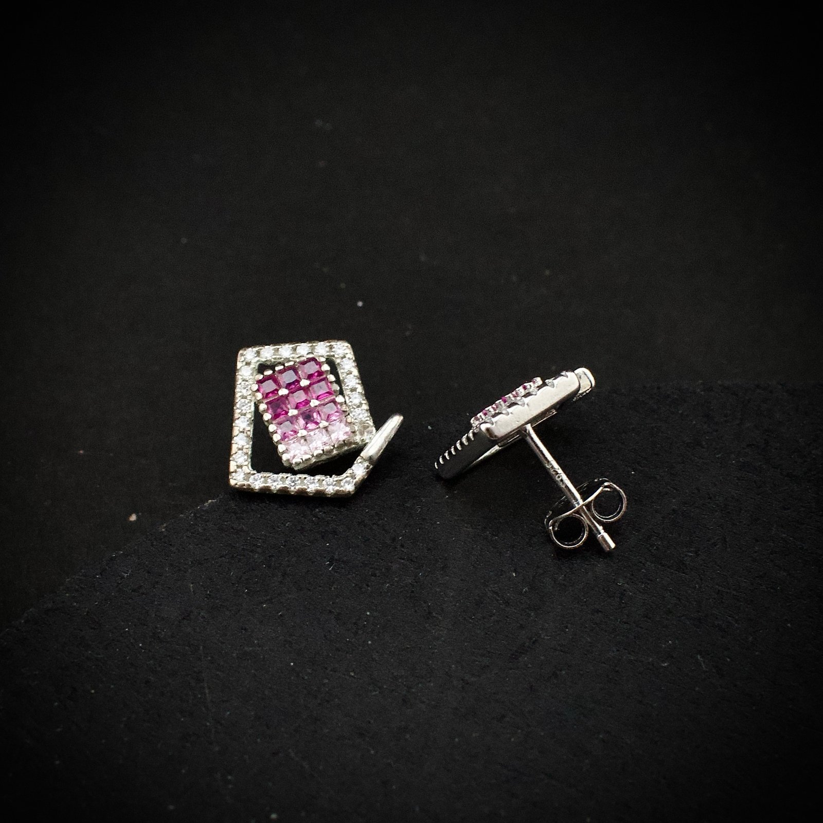 Cubic zirconia pendant earring set 925 sterling silver and pink white CZ neckalce, Unique handmade birthday gift, Wedding jewelry for bride