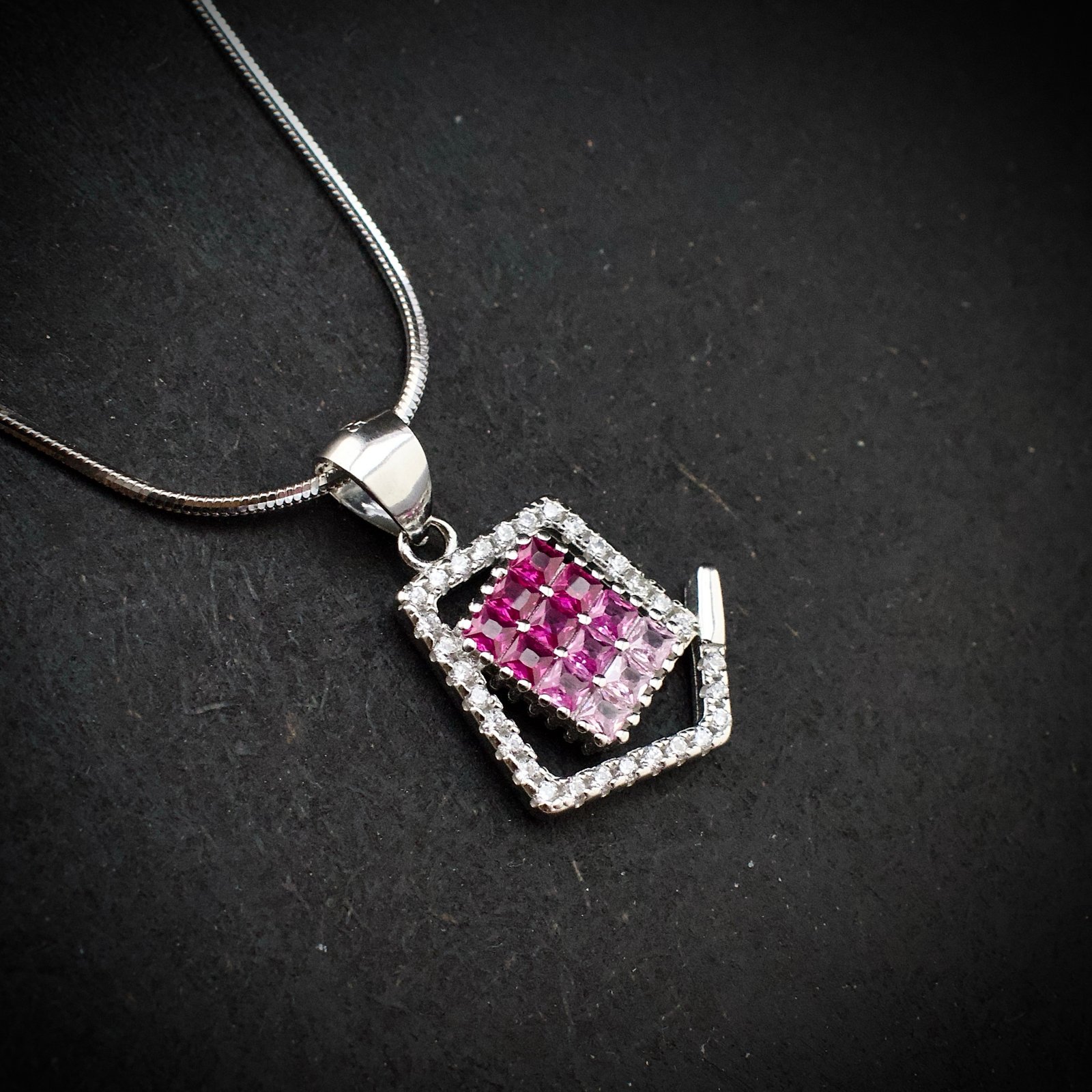 Cubic zirconia pendant earring set 925 sterling silver and pink white CZ neckalce, Unique handmade birthday gift, Wedding jewelry for bride