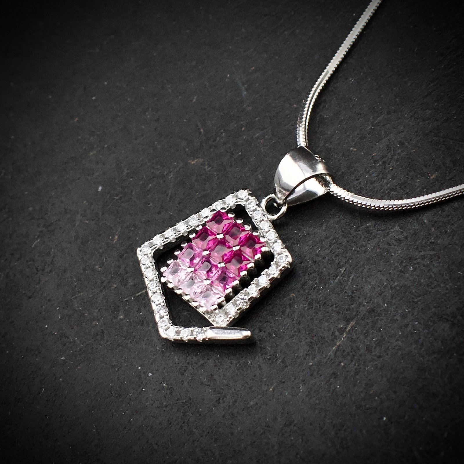 Cubic zirconia pendant earring set 925 sterling silver and pink white CZ neckalce, Unique handmade birthday gift, Wedding jewelry for bride