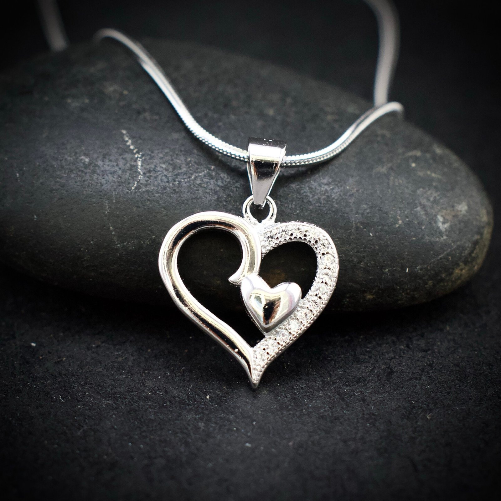 Heart pendant, 925 sterling silver and cubic zirconia neckalce, Unique handmade birthday gift, Wedding jewelry for bride, Daily wear pendant