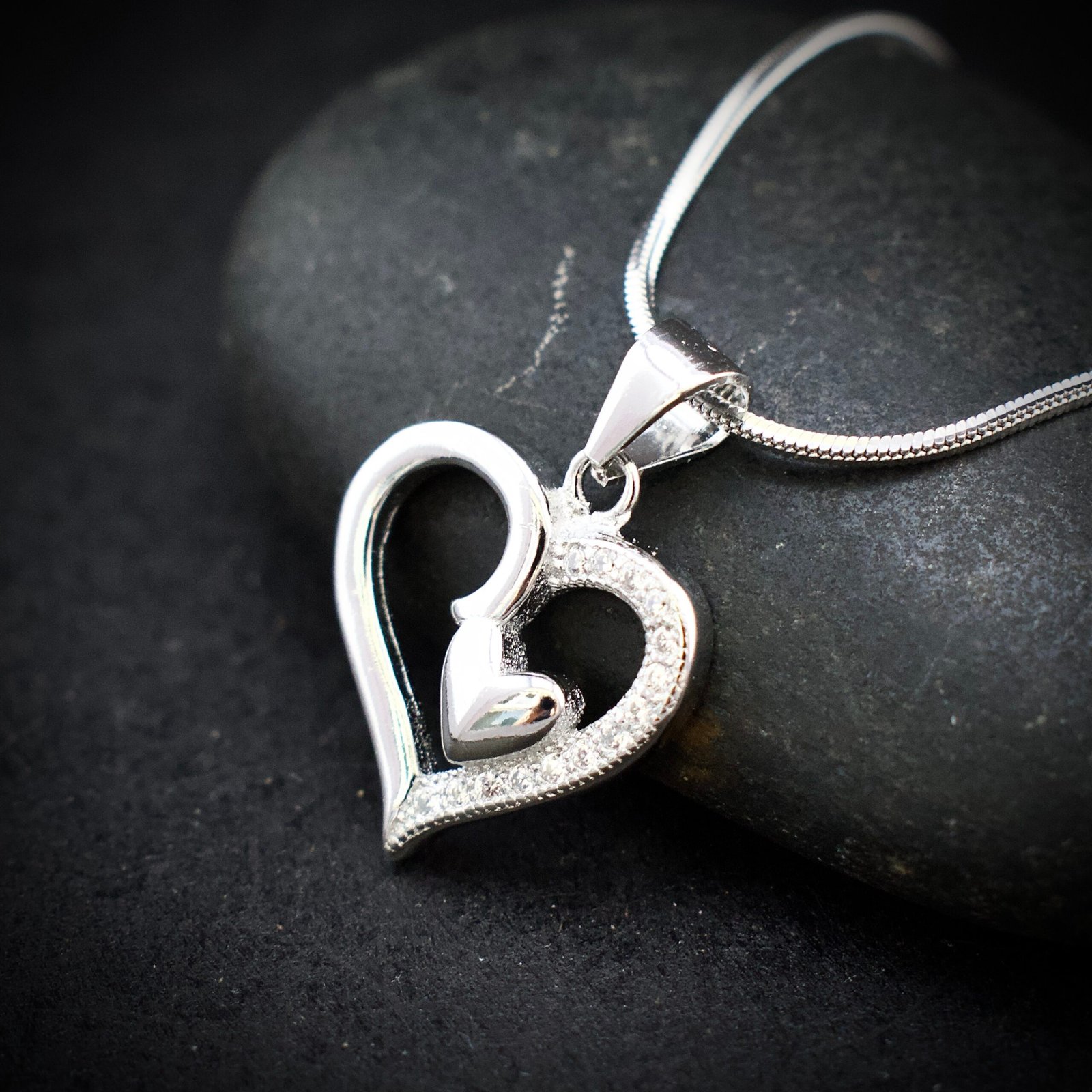 Heart pendant, 925 sterling silver and cubic zirconia neckalce, Unique handmade birthday gift, Wedding jewelry for bride, Daily wear pendant