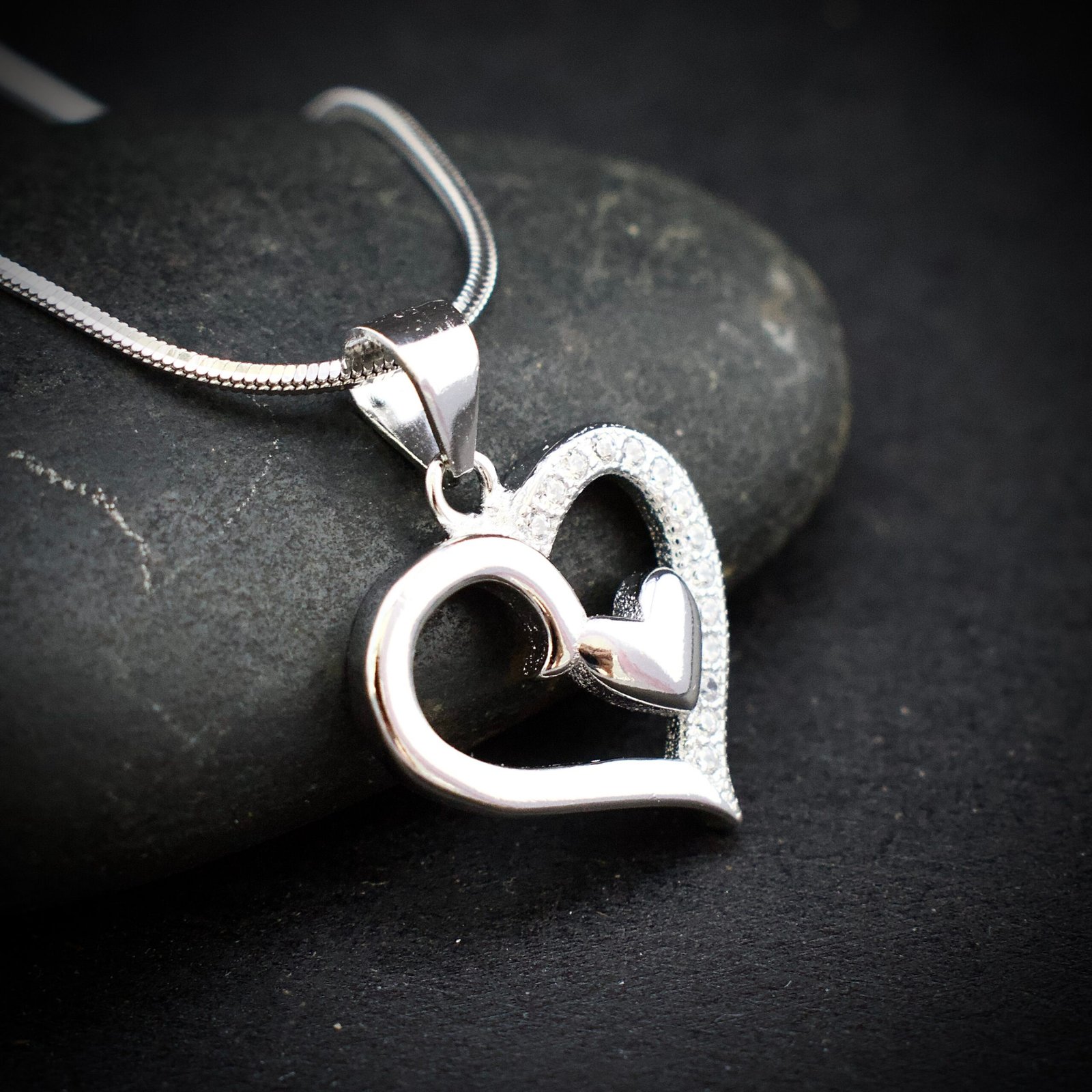 Heart pendant, 925 sterling silver and cubic zirconia neckalce, Unique handmade birthday gift, Wedding jewelry for bride, Daily wear pendant