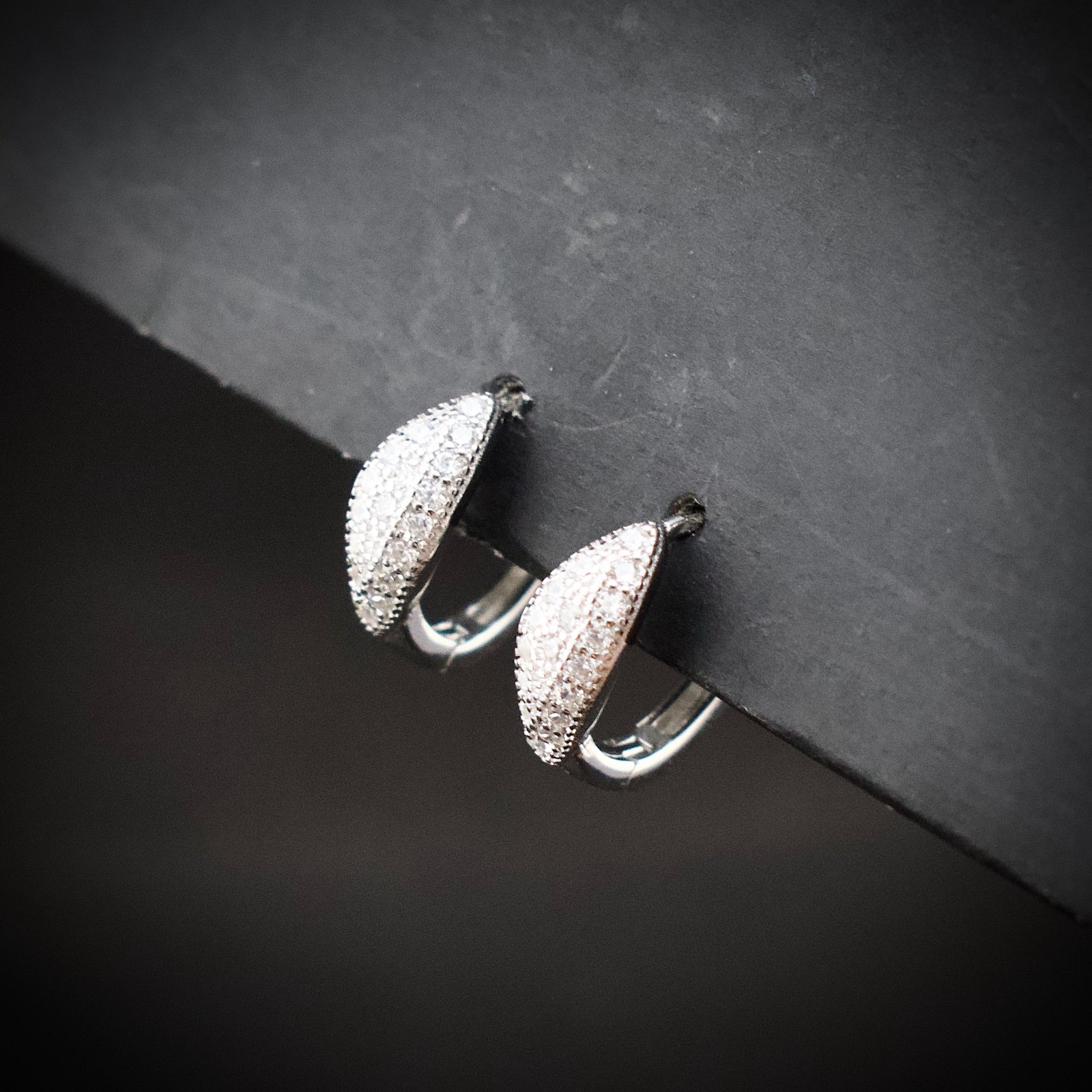 Huggie hoop earring, 925 sterling silver and white cubic zirconia earrings, Unique handmade birthday gift, Wedding jewelry for bride