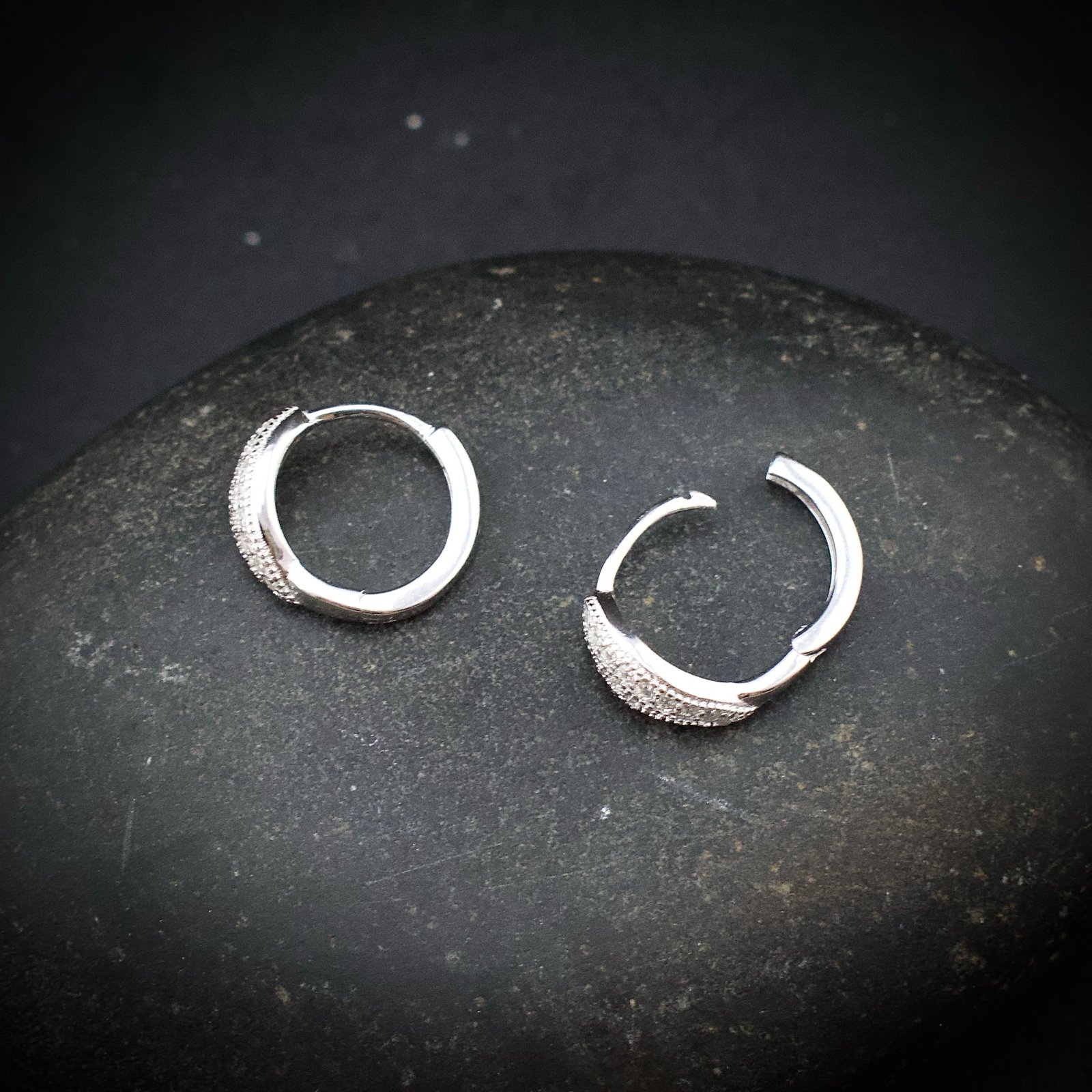 Huggie hoop earring, 925 sterling silver and white cubic zirconia earrings, Unique handmade birthday gift, Wedding jewelry for bride