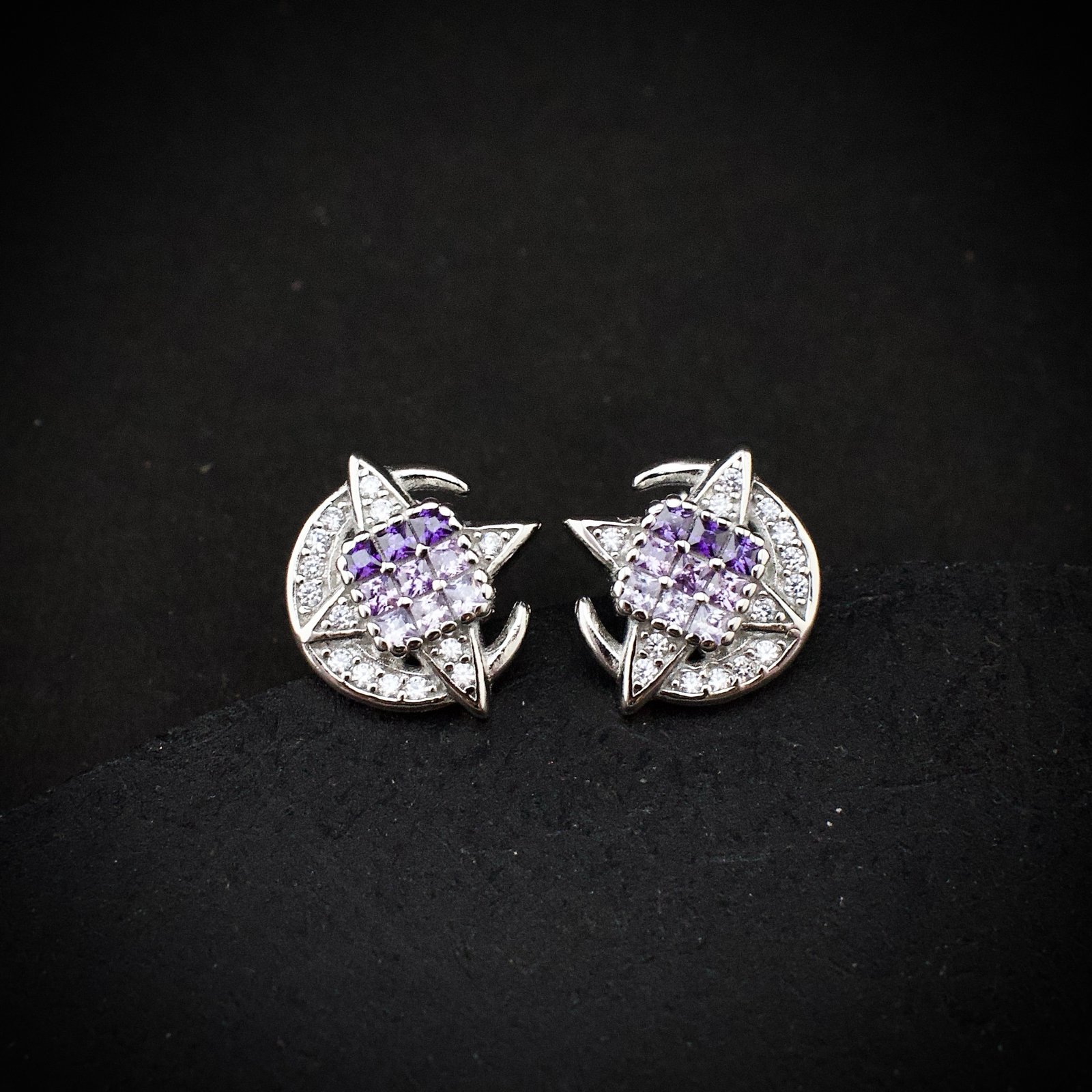 Cubic zirconia pendant earring set, 925 sterling silver and purple white CZ necklace, Unique birthday gift, Wedding jewelry for bridesmaid