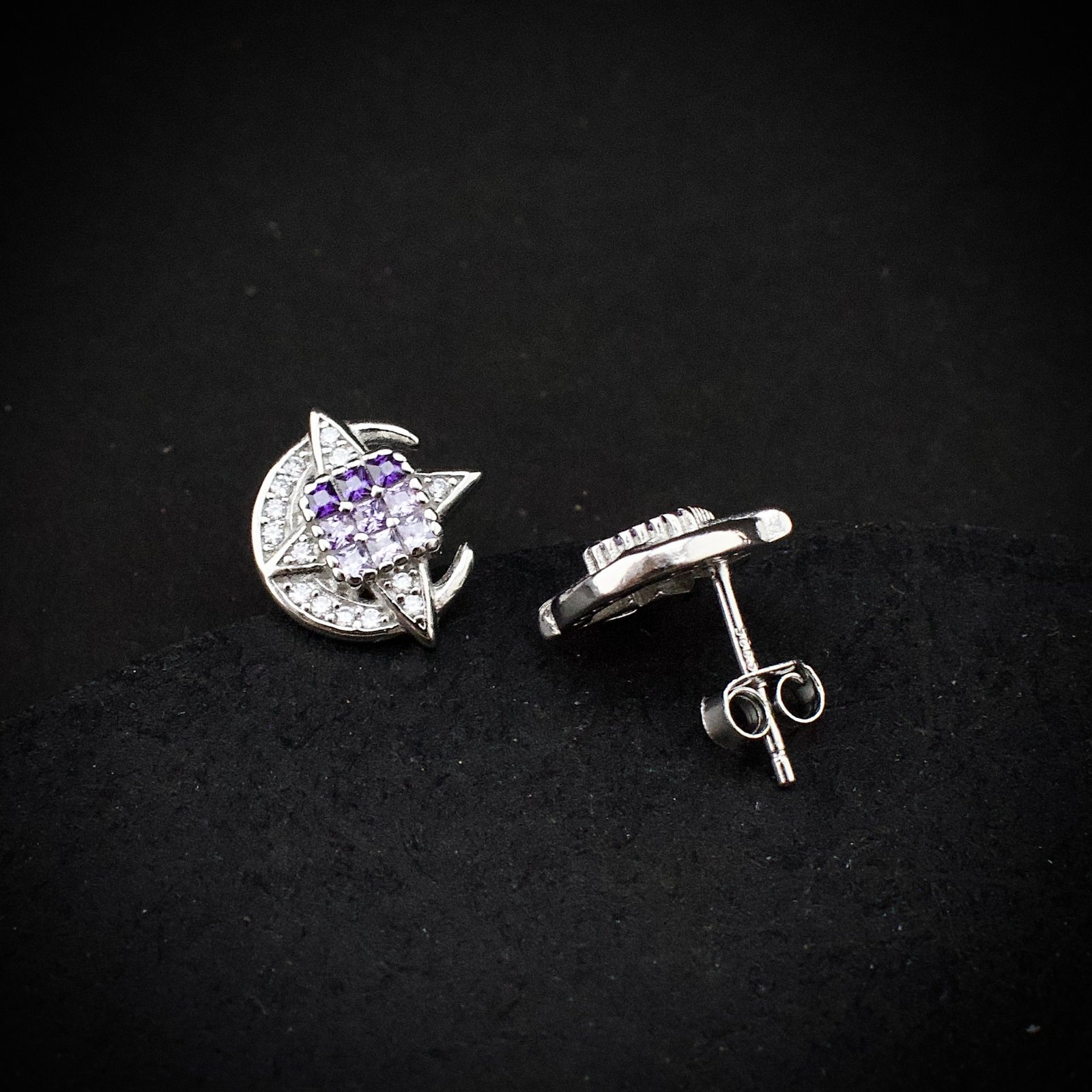 Cubic zirconia pendant earring set, 925 sterling silver and purple white CZ necklace, Unique birthday gift, Wedding jewelry for bridesmaid