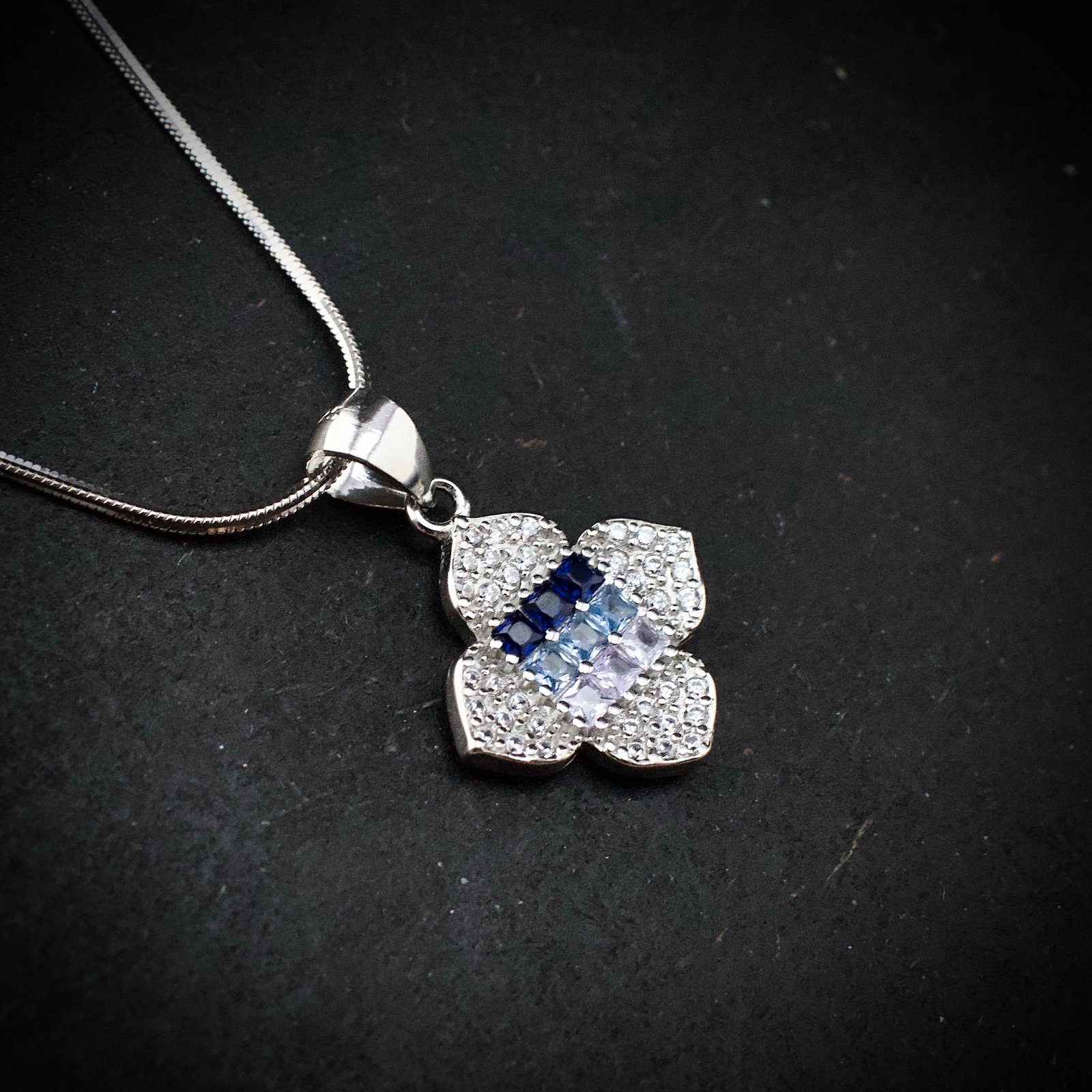 Cubic zirconia pendant earring set, 925 sterling silver and Blue white CZ necklace, Unique birthday gift, Wedding jewelry for bridesmaid