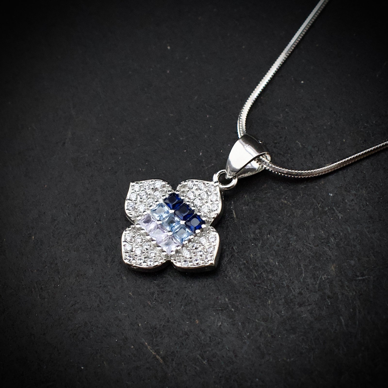 Cubic zirconia pendant earring set, 925 sterling silver and Blue white CZ necklace, Unique birthday gift, Wedding jewelry for bridesmaid