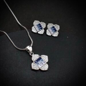 Cubic zirconia pendant earring set, 925 sterling silver and Blue white CZ necklace, Unique birthday gift, Wedding jewelry for bridesmaid