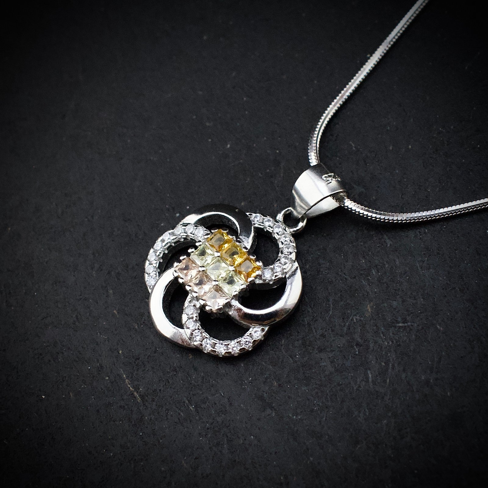 Cubic zirconia pendant earring set, 925 sterling silver and yellow white CZ necklace, Unique birthday gift, Wedding jewelry for bridesmaid