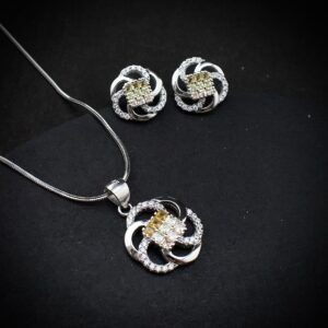 Cubic zirconia pendant earring set, 925 sterling silver and yellow white CZ necklace, Unique birthday gift, Wedding jewelry for bridesmaid - Without Chain