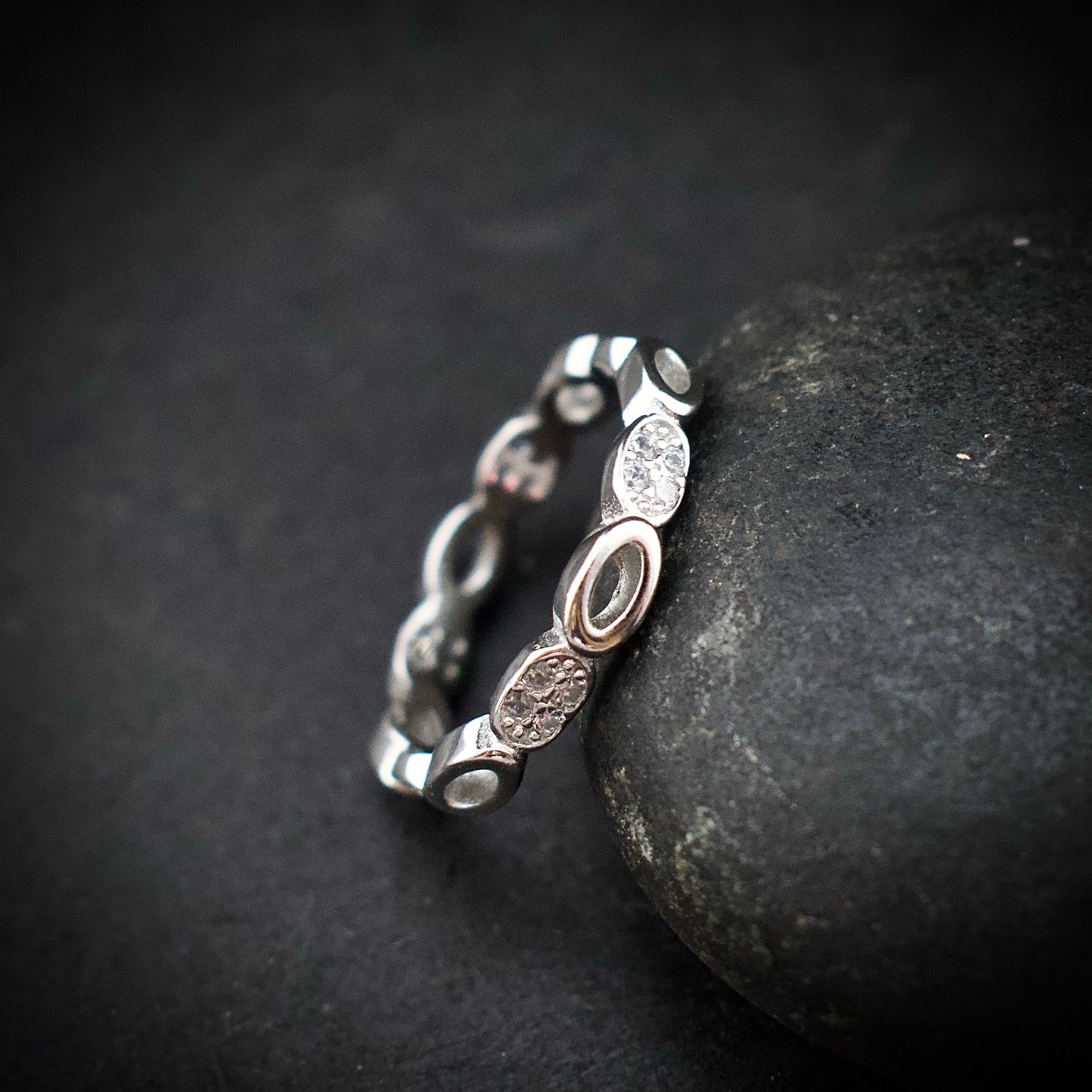 Oval ring band, size 6 US, Cubic zirconia stone and 925 sterling silver ring, Unique handmade birthday gift, Wedding ring for bride