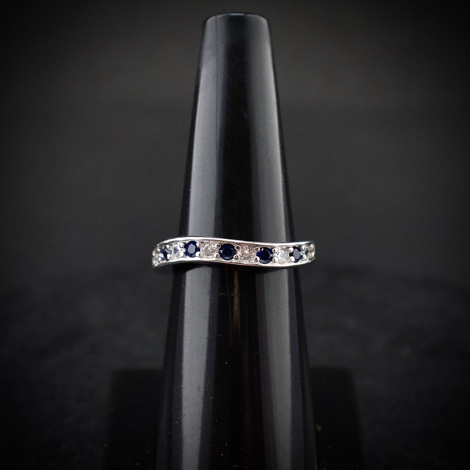 Cubic zirconia ring, size 7 US, Blue and white CZ stone and 925 sterling silver ring, Unique handmade birthday gift, Wedding ring for bride