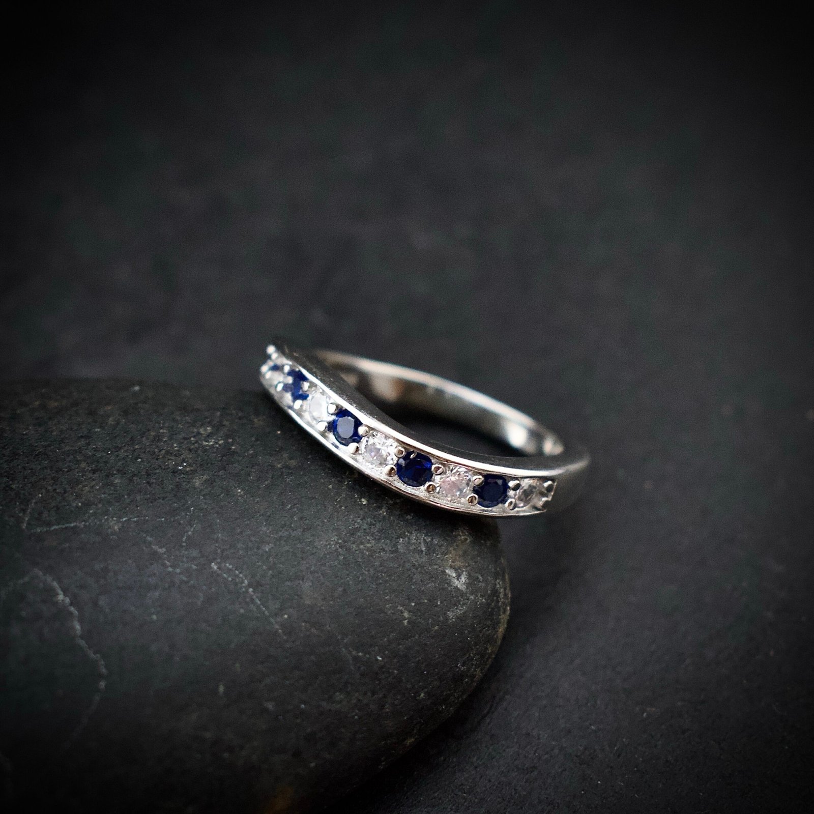 Cubic zirconia ring, size 7 US, Blue and white CZ stone and 925 sterling silver ring, Unique handmade birthday gift, Wedding ring for bride