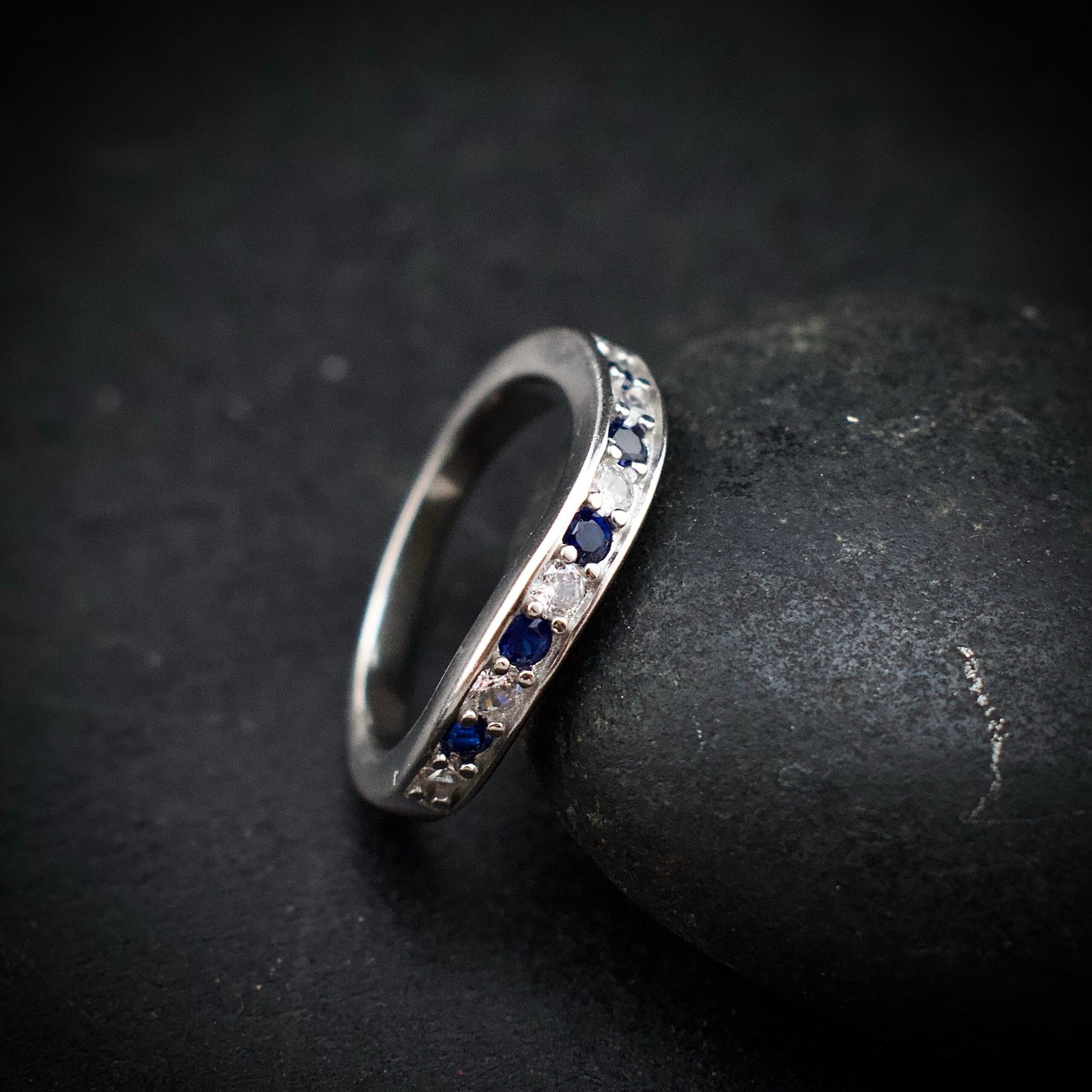 Cubic zirconia ring, size 7 US, Blue and white CZ stone and 925 sterling silver ring, Unique handmade birthday gift, Wedding ring for bride