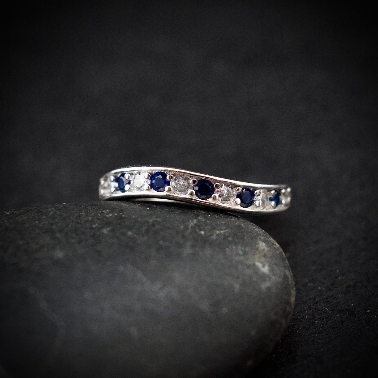 Cubic zirconia ring, size 7 US, Blue and white CZ stone and 925 sterling silver ring, Unique handmade birthday gift, Wedding ring for bride