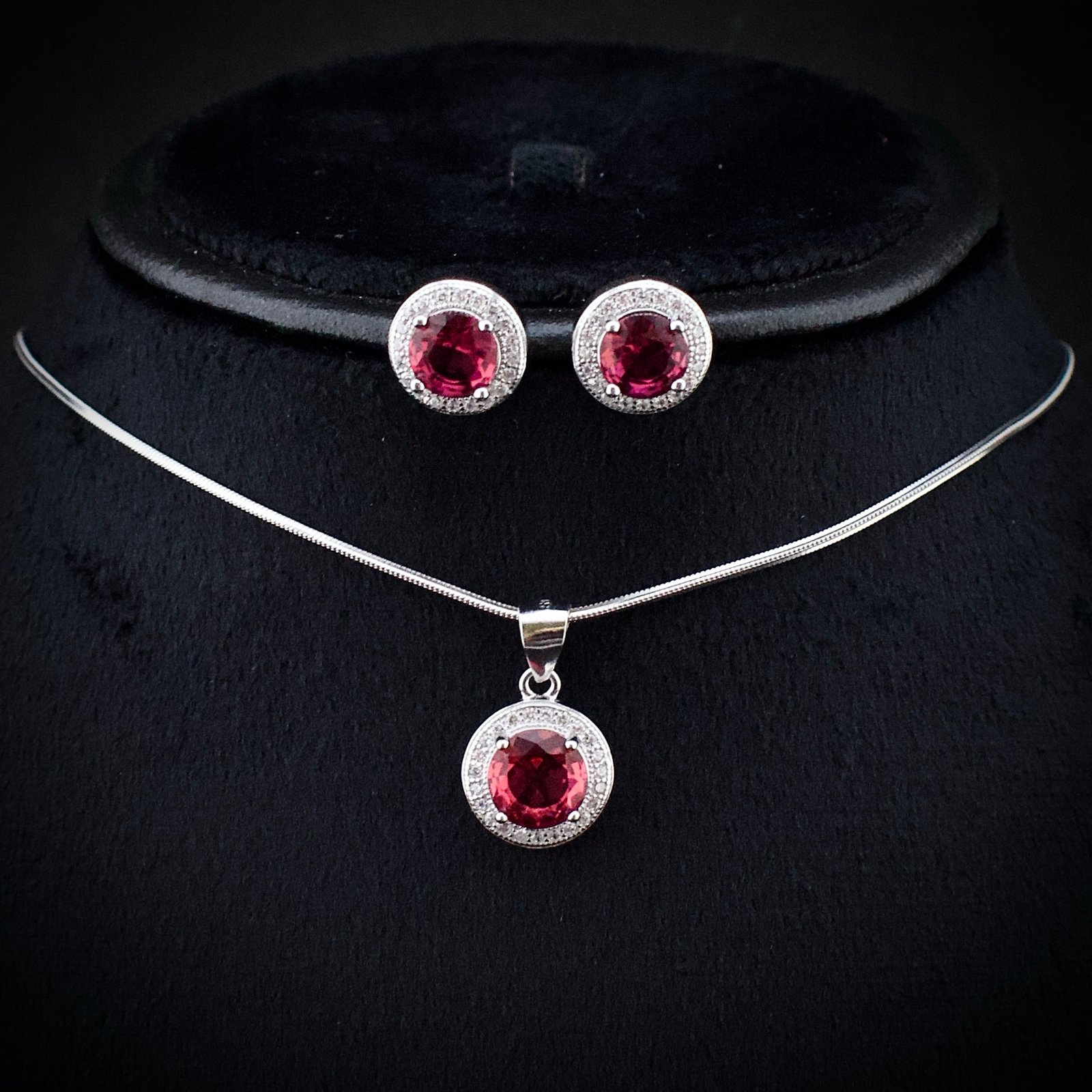 Cubic zirconia pendant earring set 925 sterling silver and pink white CZ neckalce, Unique handmade birthday gift, Wedding jewelry for bride