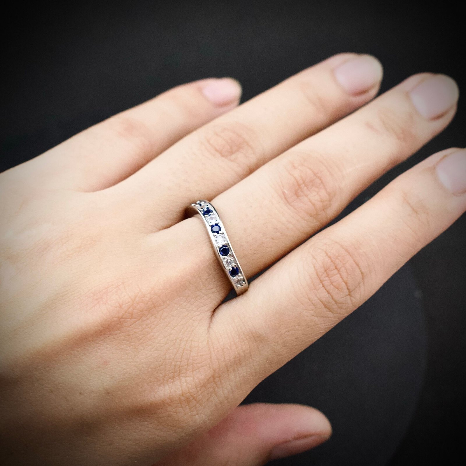 Cubic zirconia ring, size 7 US, Blue and white CZ stone and 925 sterling silver ring, Unique handmade birthday gift, Wedding ring for bride