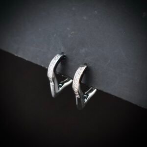 Huggie hoop earring, 925 sterling silver and white cubic zirconia earrings, Unique handmade birthday gift, Wedding jewelry for bride