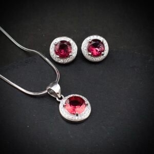 Cubic zirconia pendant earring set 925 sterling silver and pink white CZ neckalce, Unique handmade birthday gift, Wedding jewelry for bride