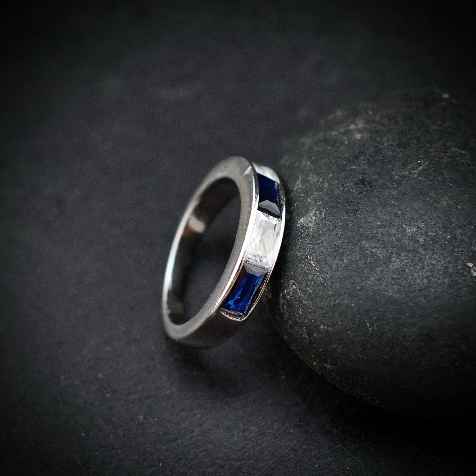 Cubic zirconia ring, size 5 US, Blue and white CZ stone and 925 sterling silver ring, Unique handmade birthday gift, Wedding ring for bride