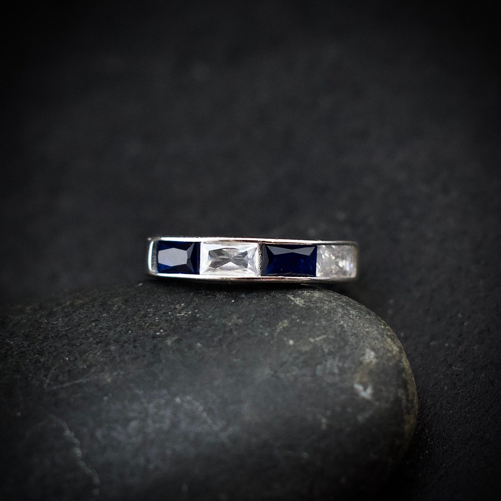 Cubic zirconia ring, size 5 US, Blue and white CZ stone and 925 sterling silver ring, Unique handmade birthday gift, Wedding ring for bride