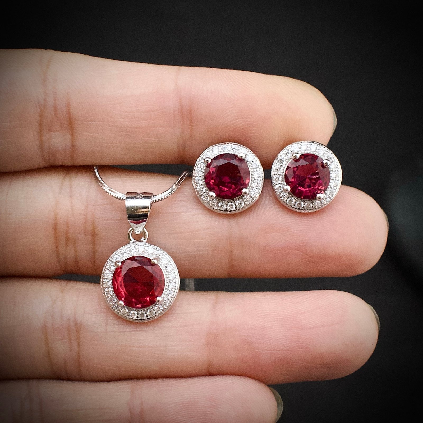 Cubic zirconia pendant earring set 925 sterling silver and pink white CZ neckalce, Unique handmade birthday gift, Wedding jewelry for bride