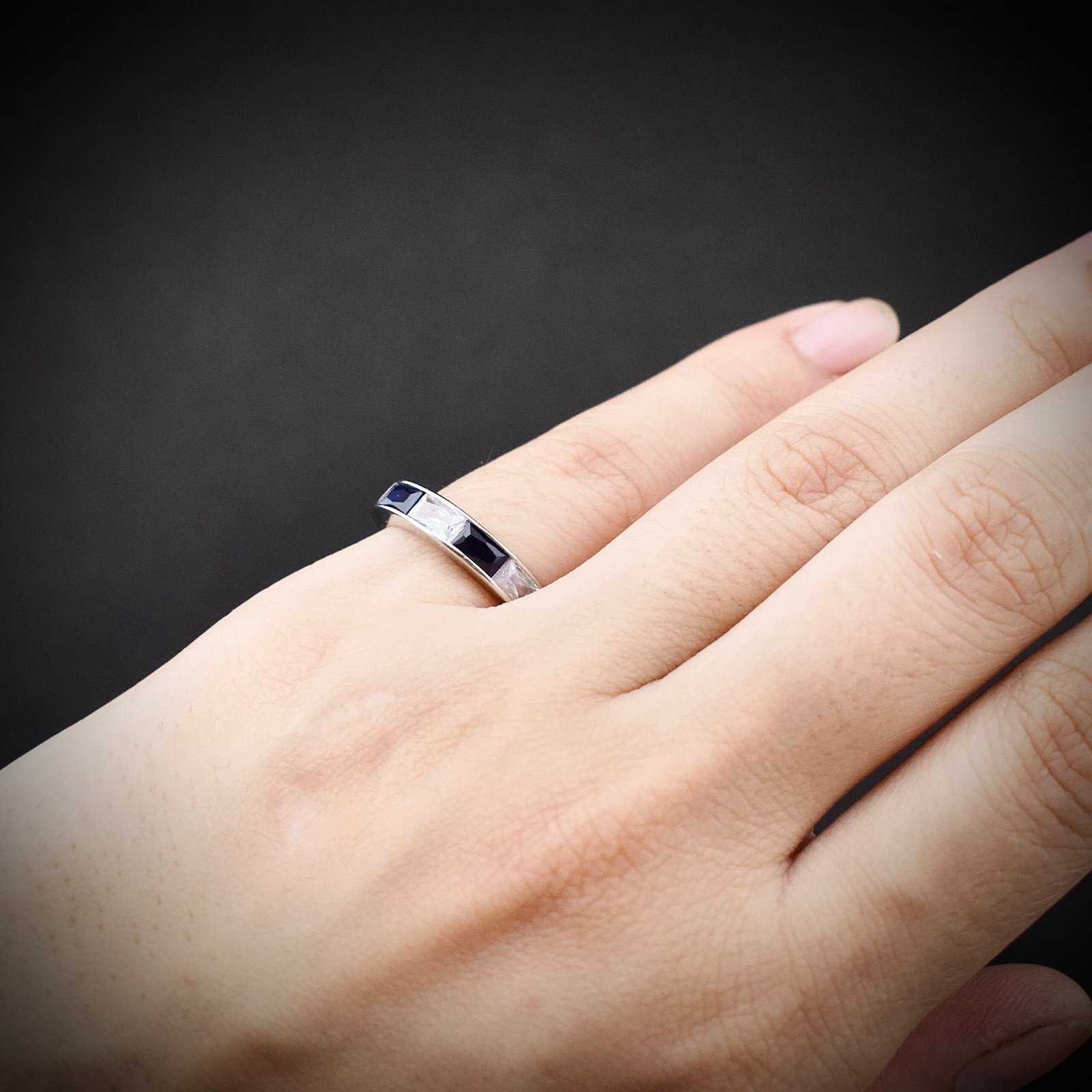 Cubic zirconia ring, size 5 US, Blue and white CZ stone and 925 sterling silver ring, Unique handmade birthday gift, Wedding ring for bride