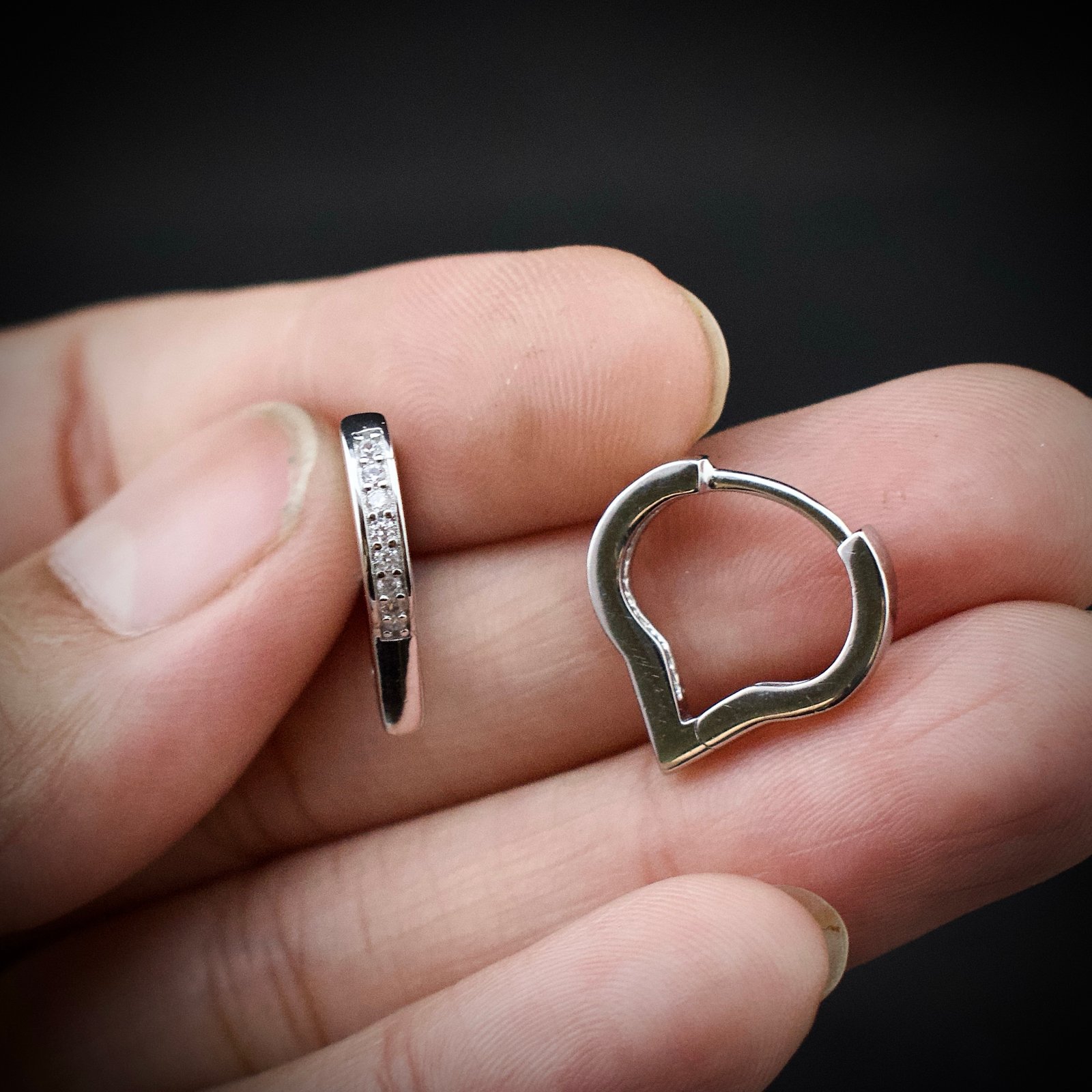 Huggie hoop earring, 925 sterling silver and white cubic zirconia earrings, Unique handmade birthday gift, Wedding jewelry for bride