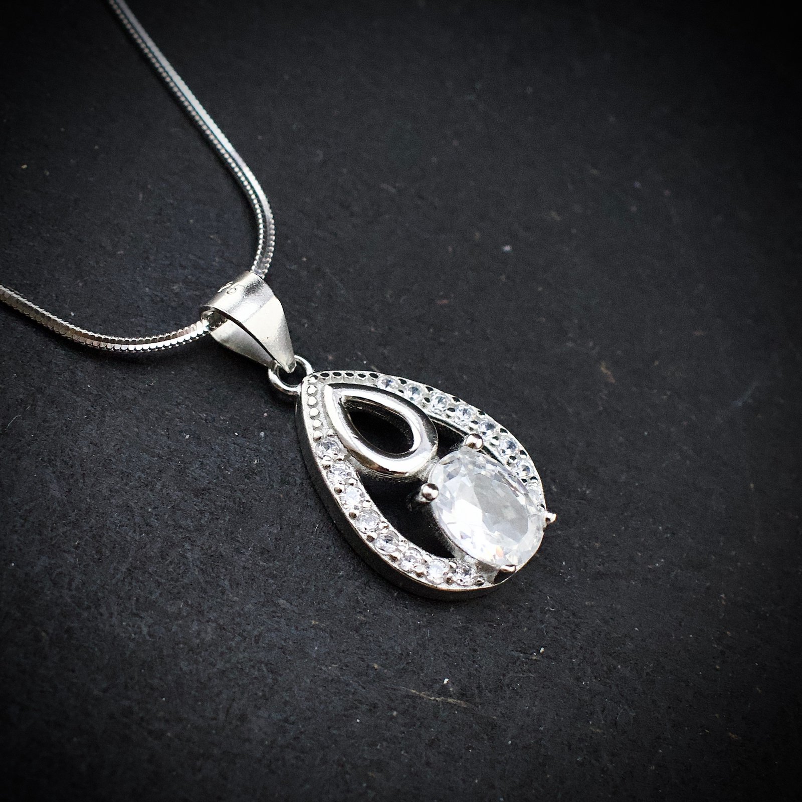Cubic zirconia pendant earring set 925 sterling silver and white CZ neckalce, Unique handmade birthday gift, Wedding jewelry for bride