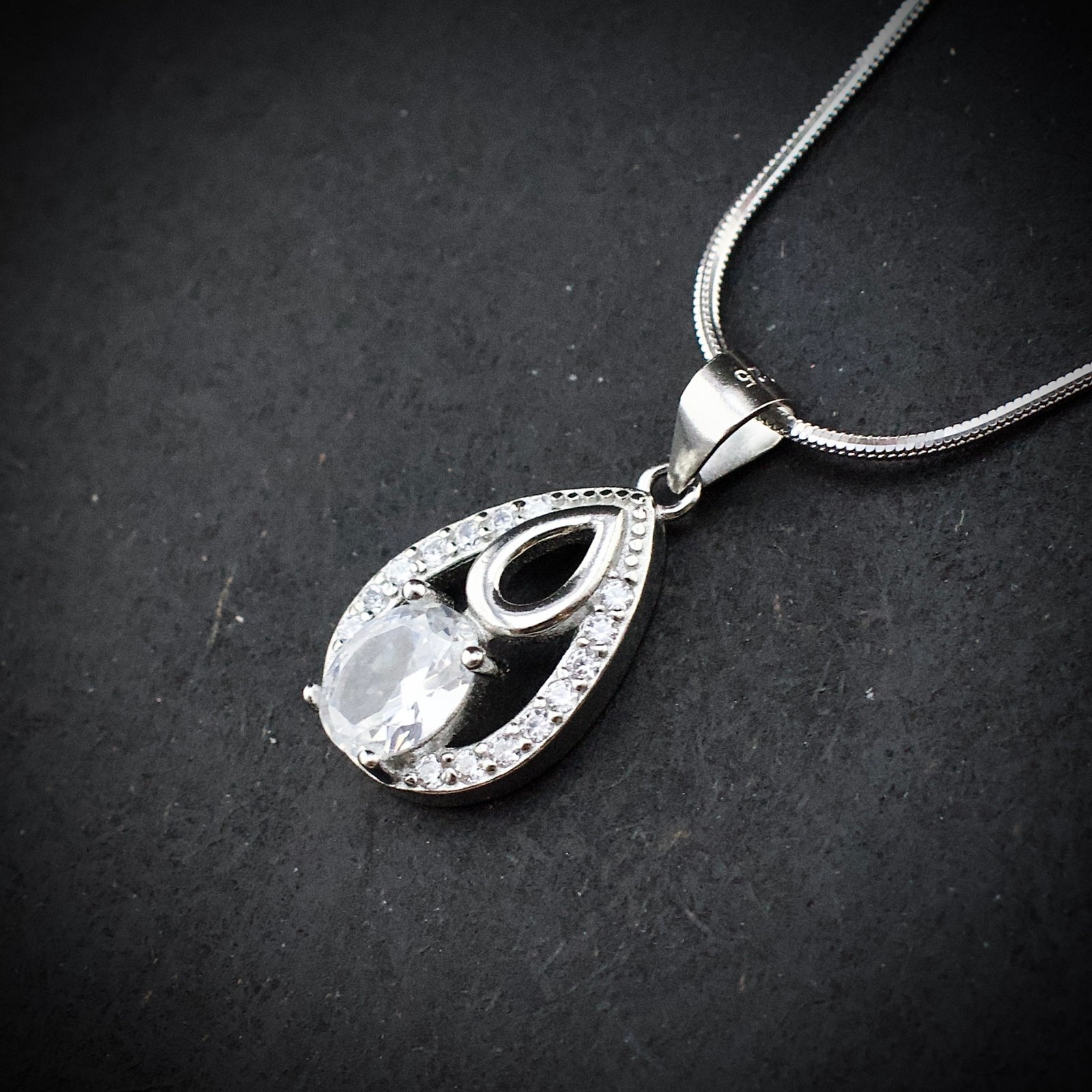 Cubic zirconia pendant earring set 925 sterling silver and white CZ neckalce, Unique handmade birthday gift, Wedding jewelry for bride