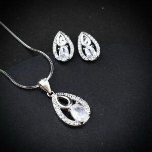 Cubic zirconia pendant earring set 925 sterling silver and white CZ neckalce, Unique handmade birthday gift, Wedding jewelry for bride