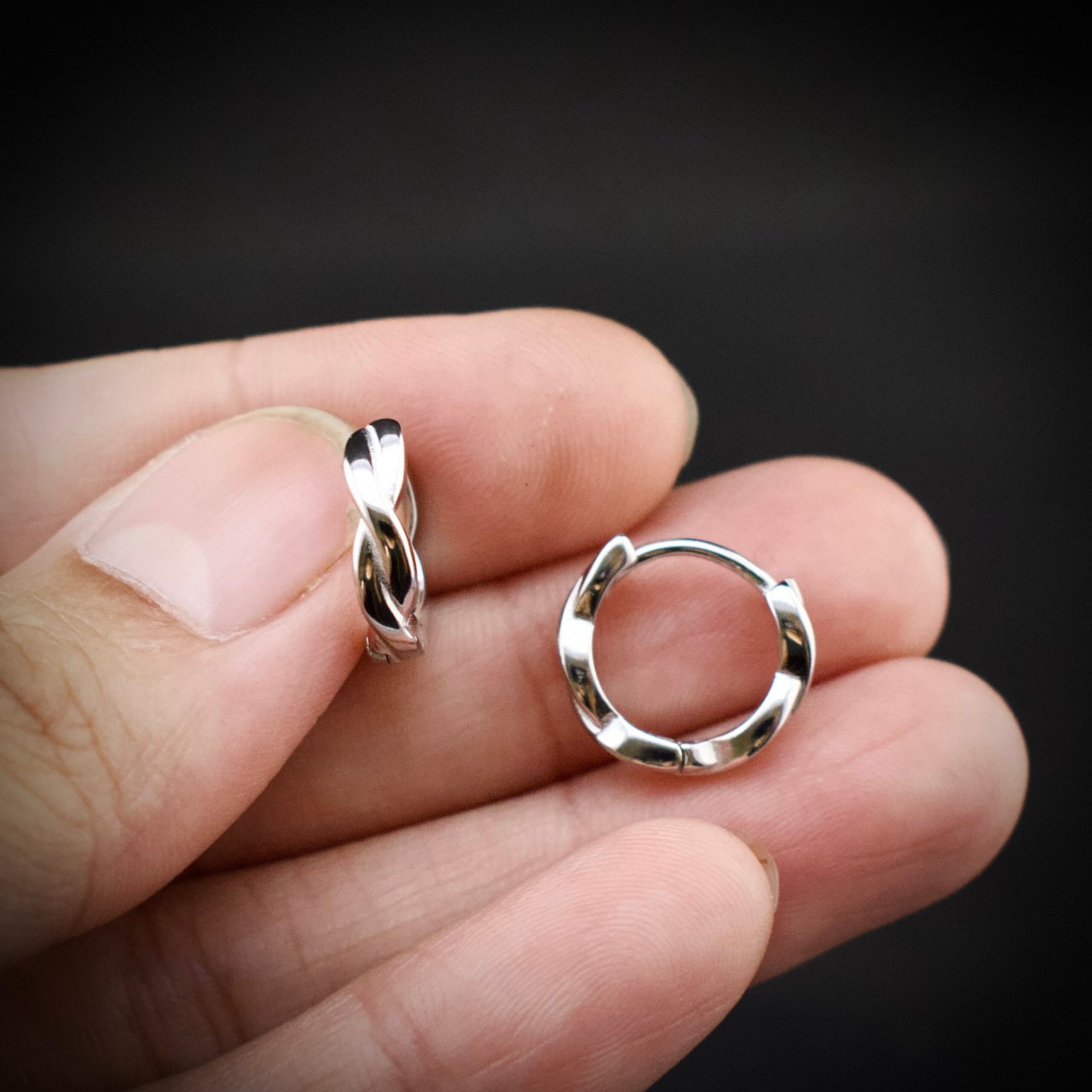 Twisted huggie hoop earring, 925 sterling silver earrings, Unique handmade birthday gift, Wedding jewelry for bride, One of a kind jewelry