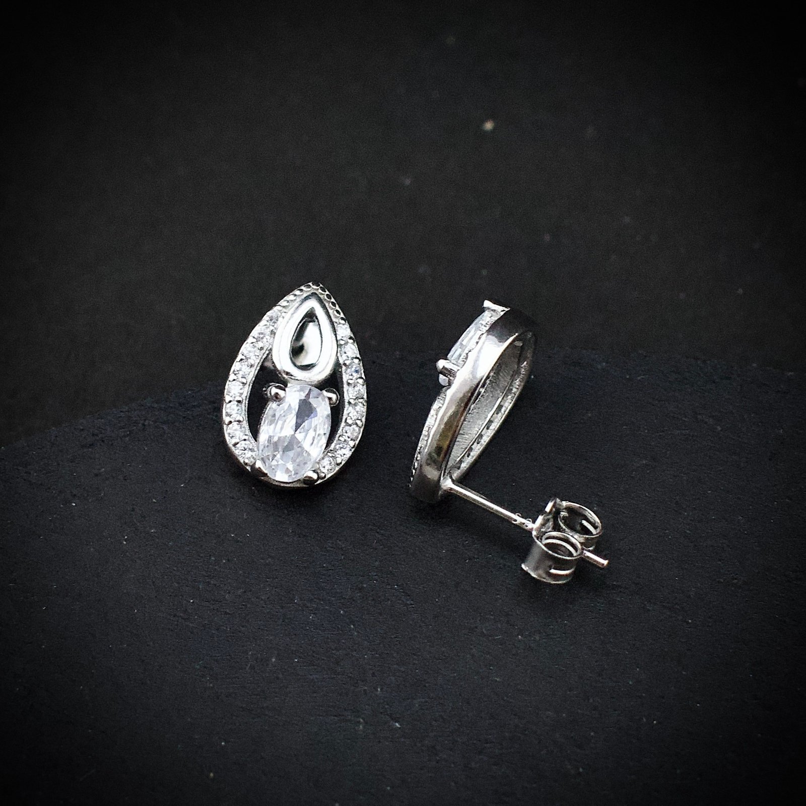 Cubic zirconia pendant earring set 925 sterling silver and white CZ neckalce, Unique handmade birthday gift, Wedding jewelry for bride