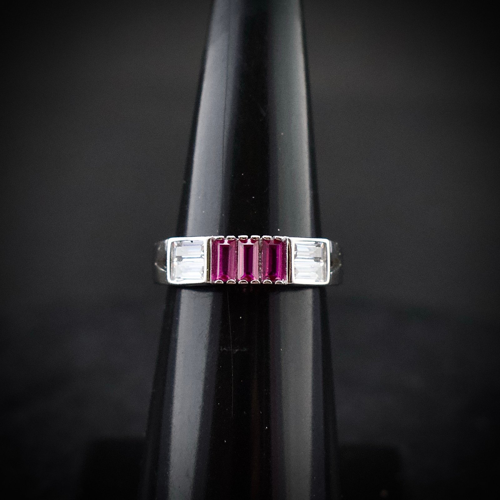 Cubic zirconia ring, size 6 US, Pink and white CZ stone and 925 sterling silver ring, Unique handmade birthday gift, Wedding ring for bride