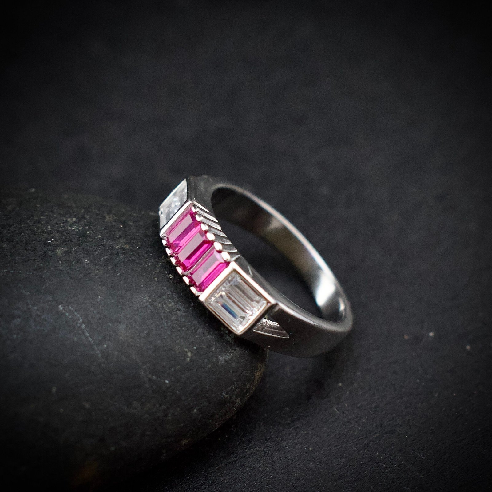Cubic zirconia ring, size 6 US, Pink and white CZ stone and 925 sterling silver ring, Unique handmade birthday gift, Wedding ring for bride