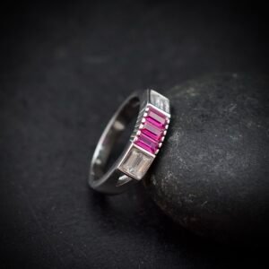 Cubic zirconia ring, size 6 US, Pink and white CZ stone and 925 sterling silver ring, Unique handmade birthday gift, Wedding ring for bride