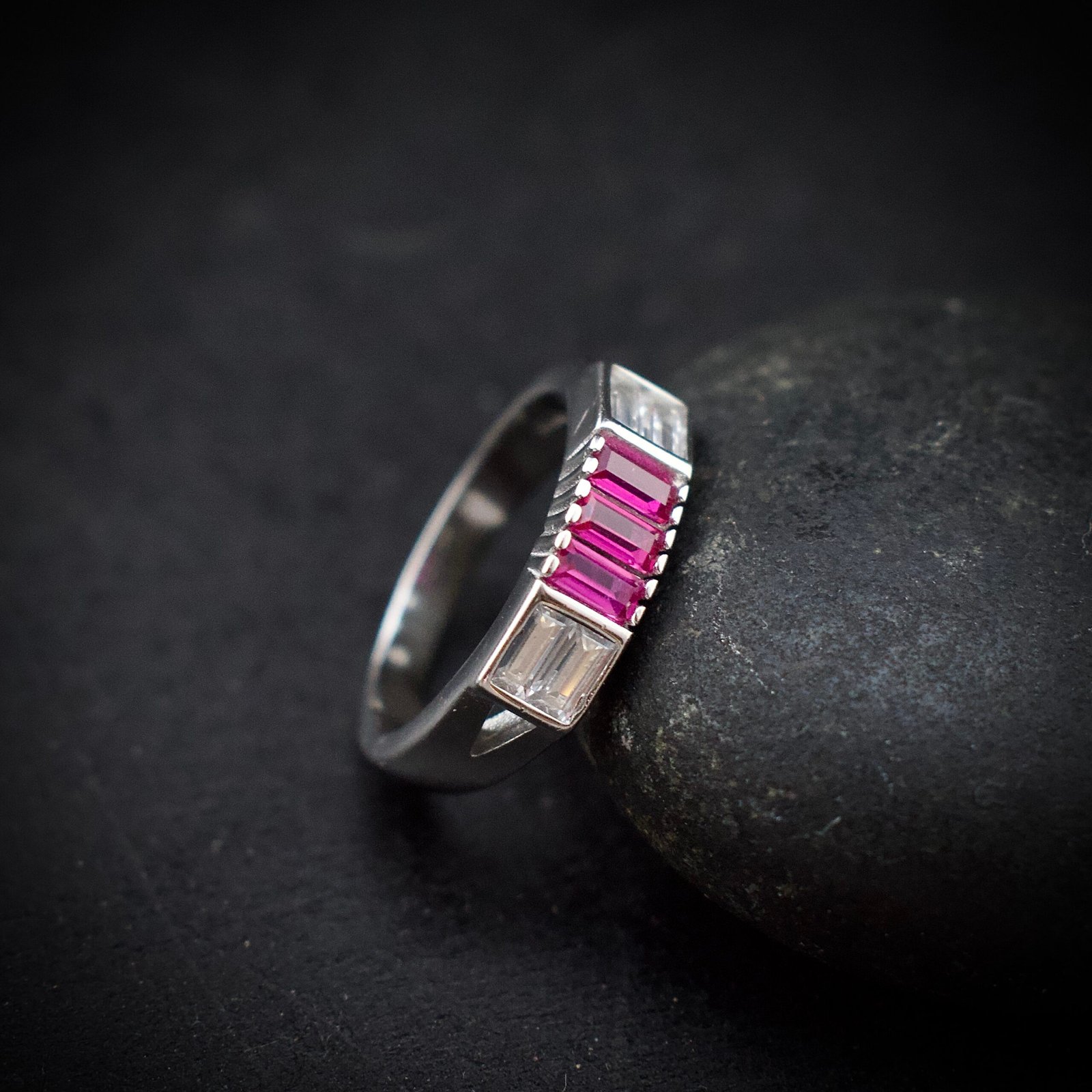 Cubic zirconia ring, size 6 US, Pink and white CZ stone and 925 sterling silver ring, Unique handmade birthday gift, Wedding ring for bride