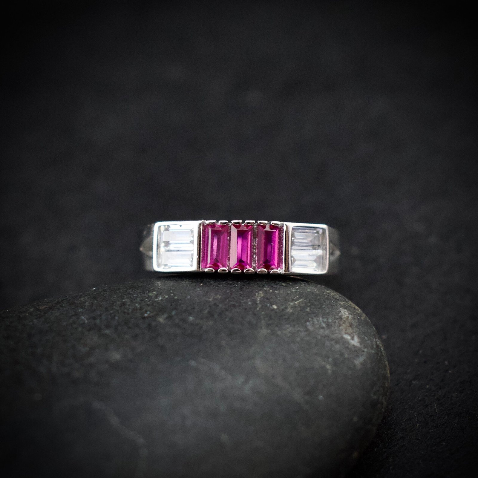 Cubic zirconia ring, size 6 US, Pink and white CZ stone and 925 sterling silver ring, Unique handmade birthday gift, Wedding ring for bride