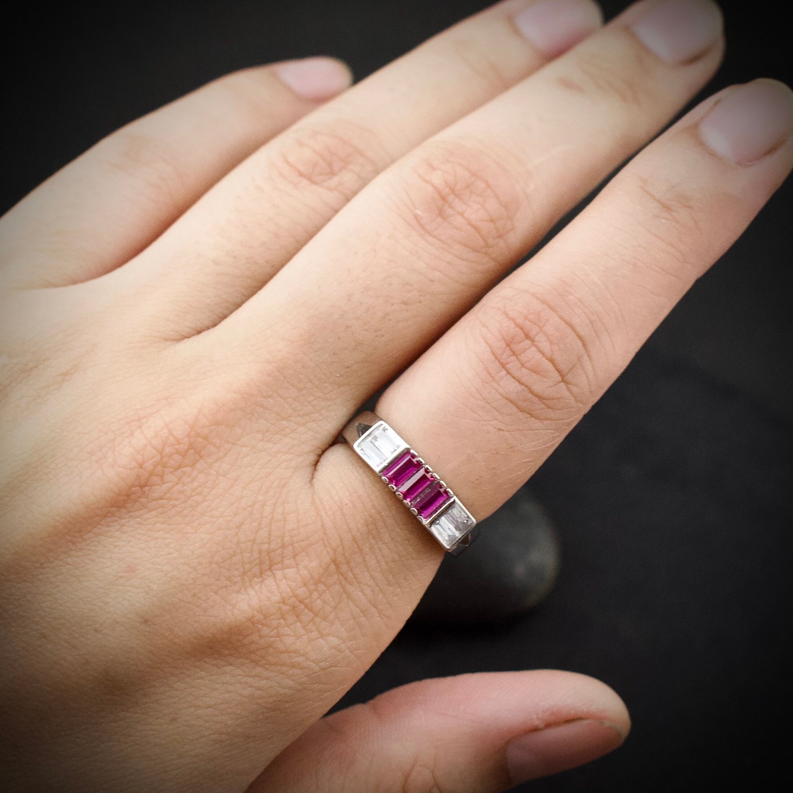 Cubic zirconia ring, size 6 US, Pink and white CZ stone and 925 sterling silver ring, Unique handmade birthday gift, Wedding ring for bride