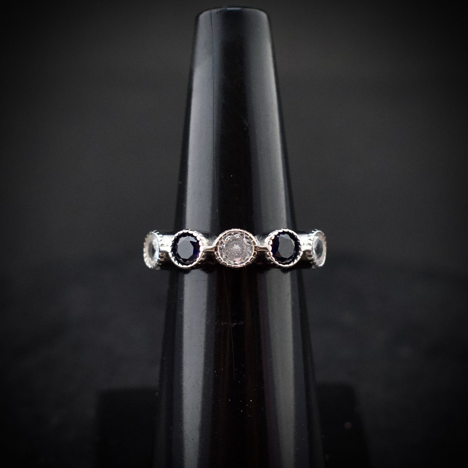 Cubic zirconia ring, size 6 US, Blue and white CZ stone and 925 sterling silver ring, Unique handmade birthday gift, Wedding ring for bride