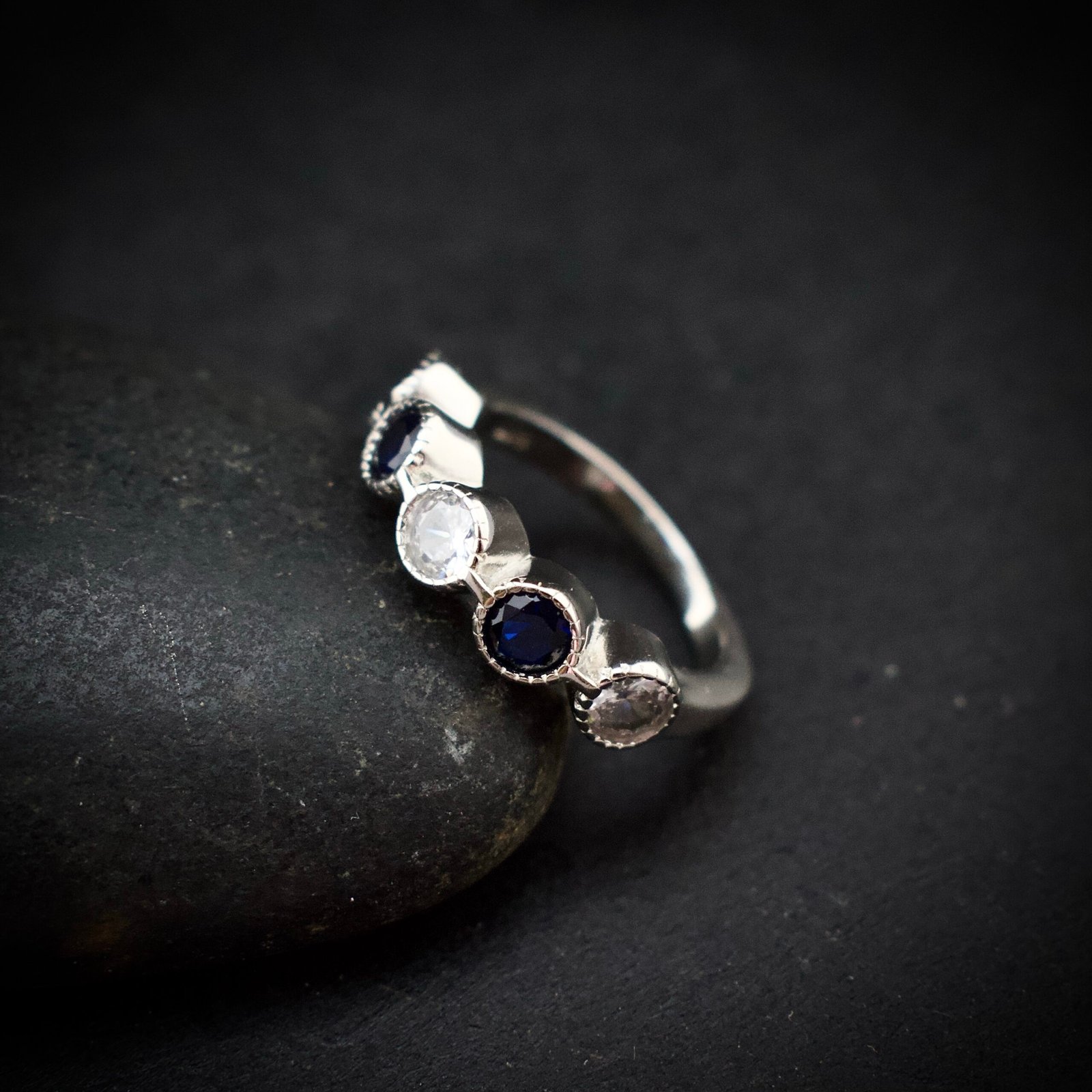 Cubic zirconia ring, size 6 US, Blue and white CZ stone and 925 sterling silver ring, Unique handmade birthday gift, Wedding ring for bride