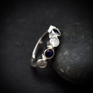 Cubic zirconia ring, size 6 US, Blue and white CZ stone and 925 sterling silver ring, Unique handmade birthday gift, Wedding ring for bride